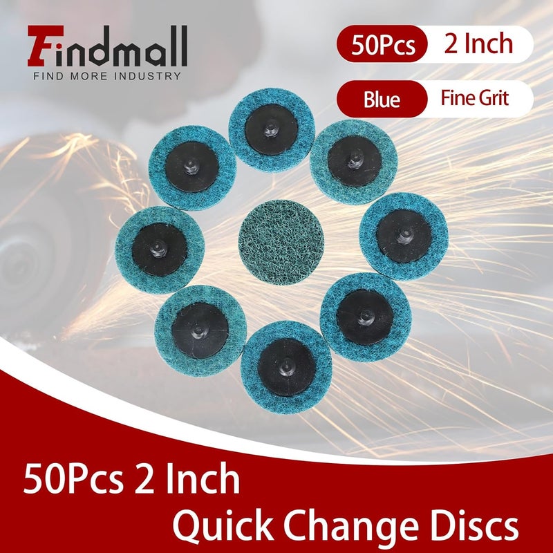 findmall 50Pcs 2 Inch Blue Quick Change Surface Prep Conditioning Discs, Fine Grit for Cleaning, Finishing and Deburring on Metals - Image 2